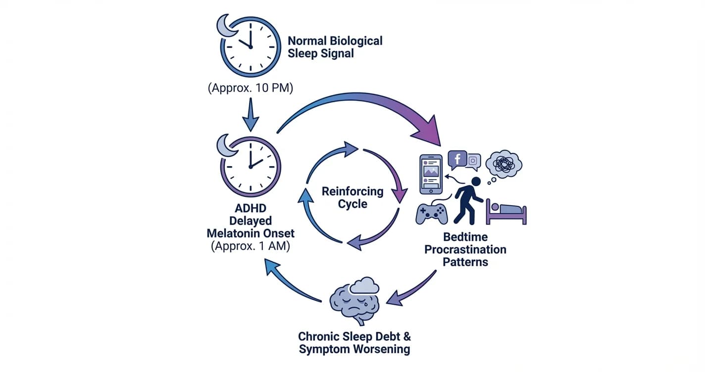 ADHD Sleep Cycle Disruption: Melatonin Delay and Bedtime Procrastination Patterns