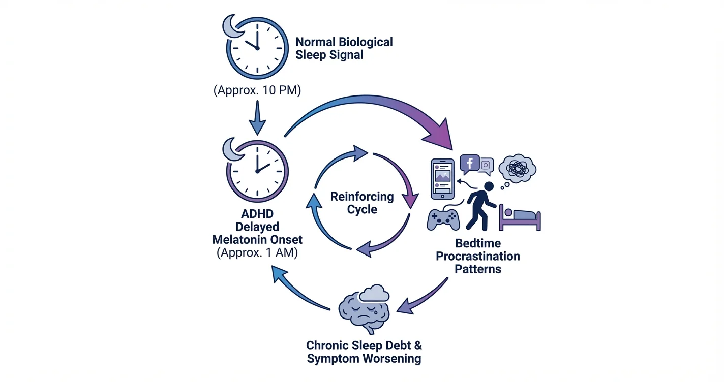 ADHD Sleep Cycle Disruption: Melatonin Delay and Bedtime Procrastination Patterns