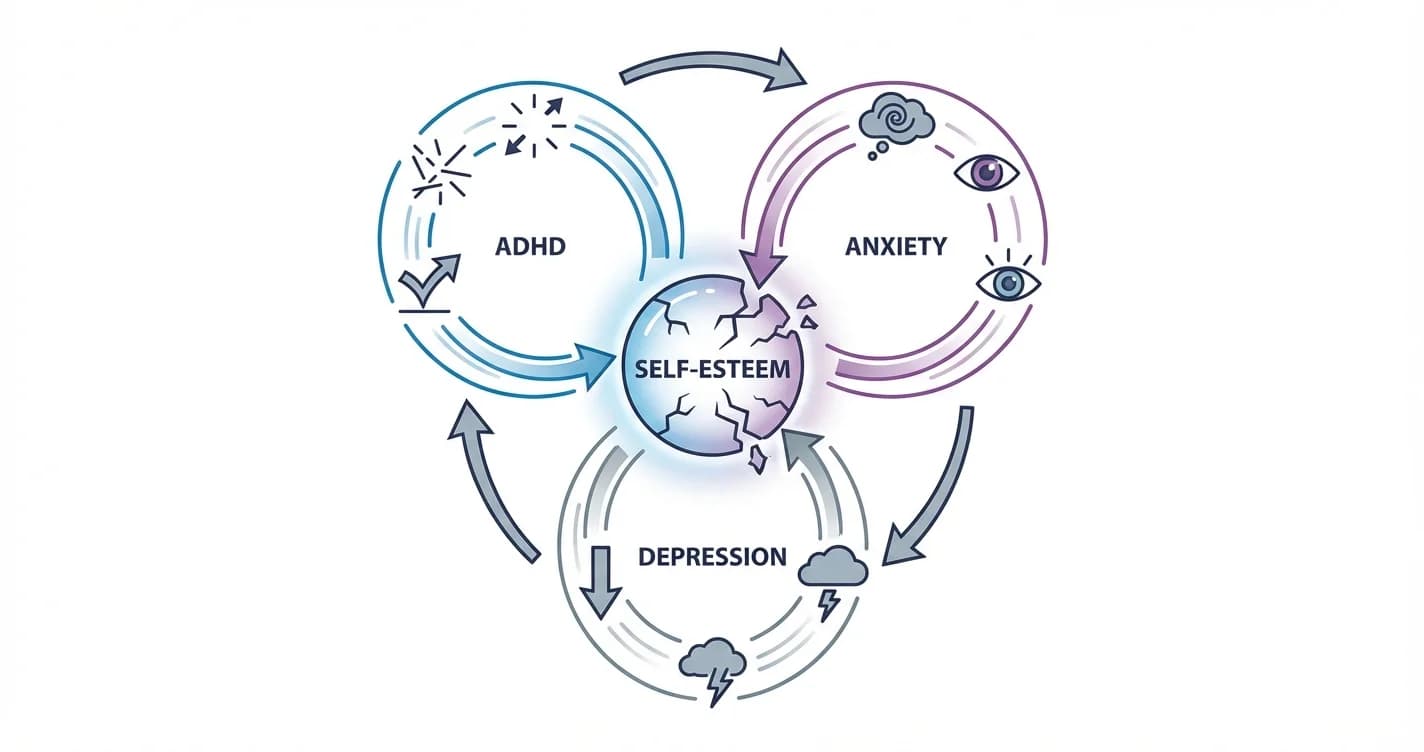 ADHD with Comorbid Anxiety and Depression Cycles Affecting Self-Esteem