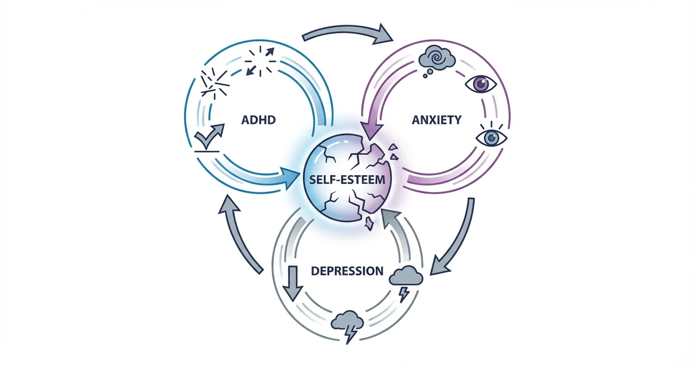 ADHD with Comorbid Anxiety and Depression Cycles Affecting Self-Esteem
