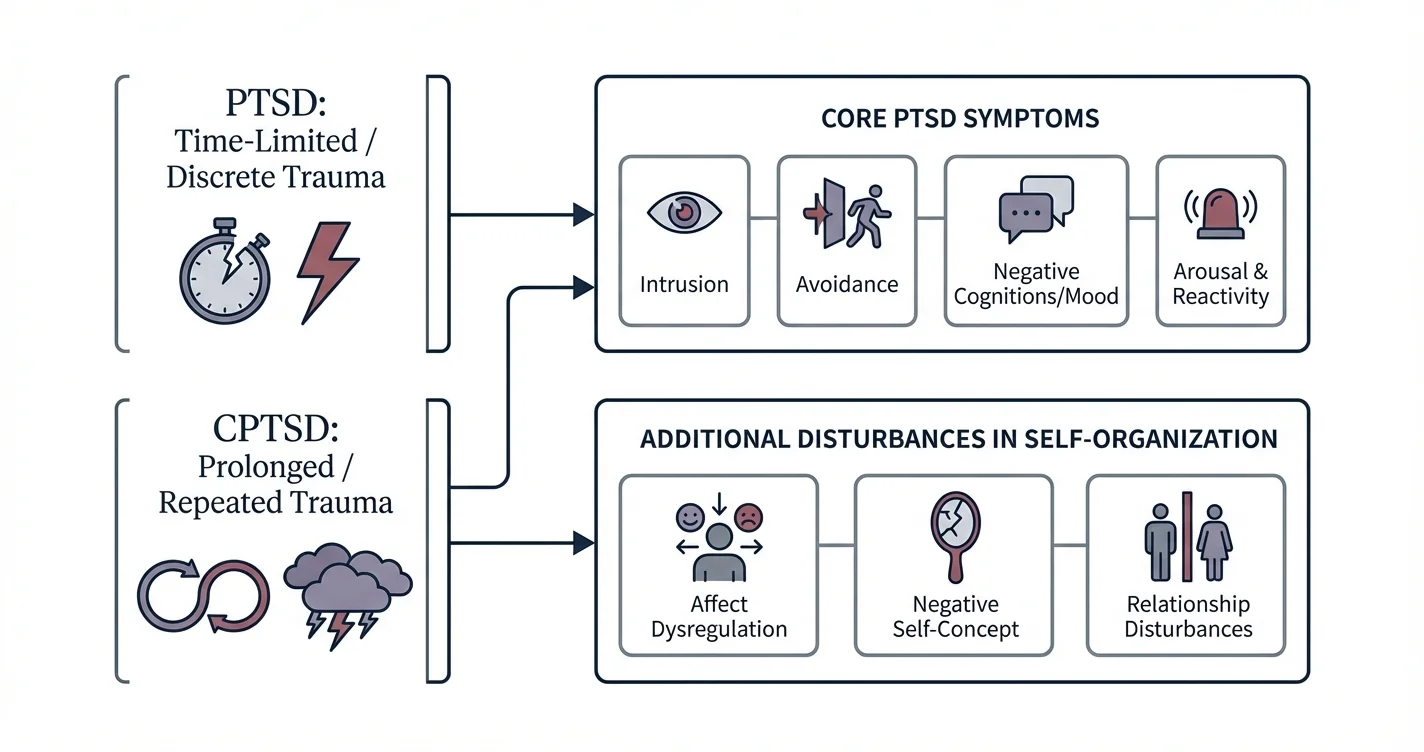 PTSD vs CPTSD — Symptom Categories and Trauma Exposure Patterns