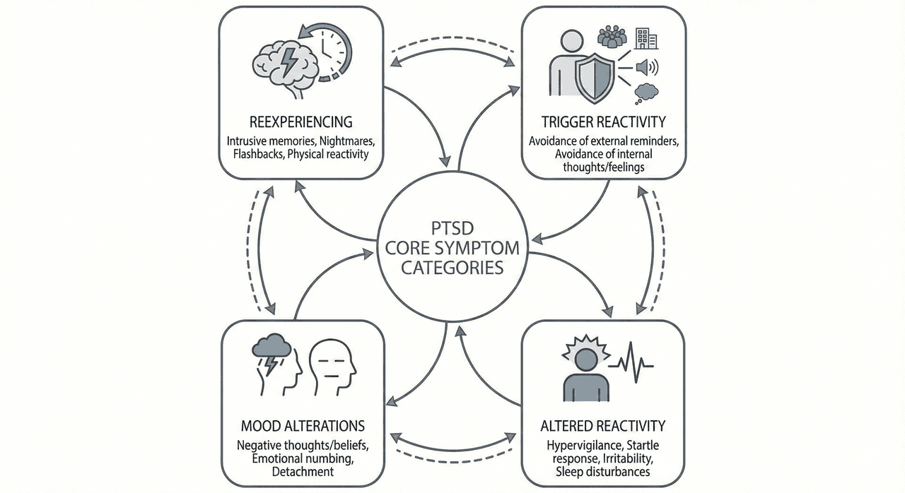 Understanding the Four PTSD Symptom Categories: Reexperiencing, Trigger Reactivity, Mood Alterations, and Altered Reactivity