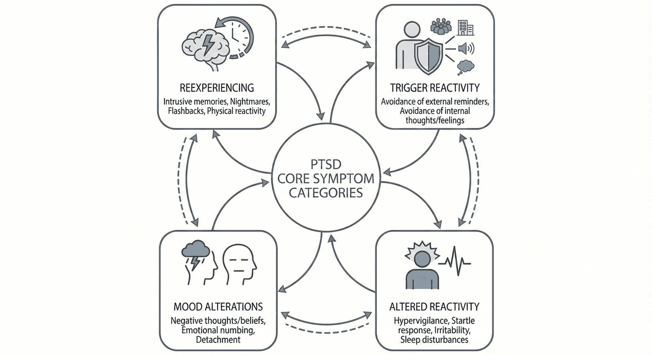 Understanding the Four PTSD Symptom Categories: Reexperiencing, Trigger Reactivity, Mood Alterations, and Altered Reactivity